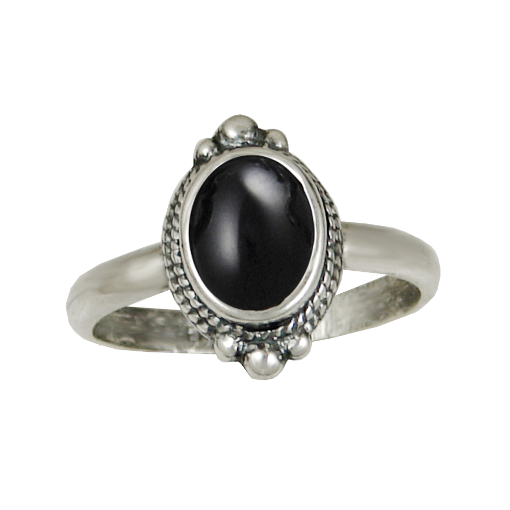 Sterling Silver Gemstone Ring With Black Onyx Size 6